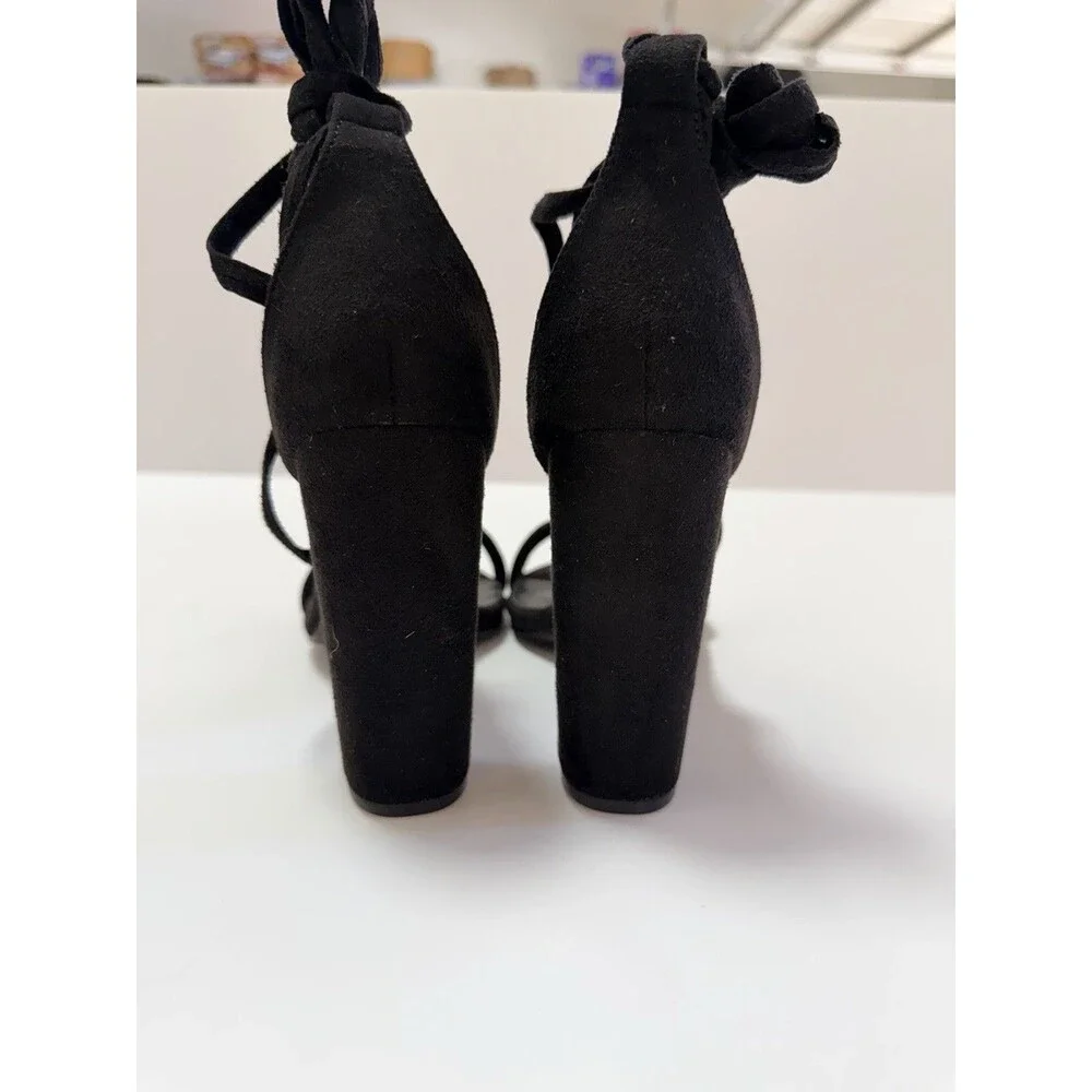Fashion Nova Strappy Lace Up Block Heels Black Party Club Shoes Size 8